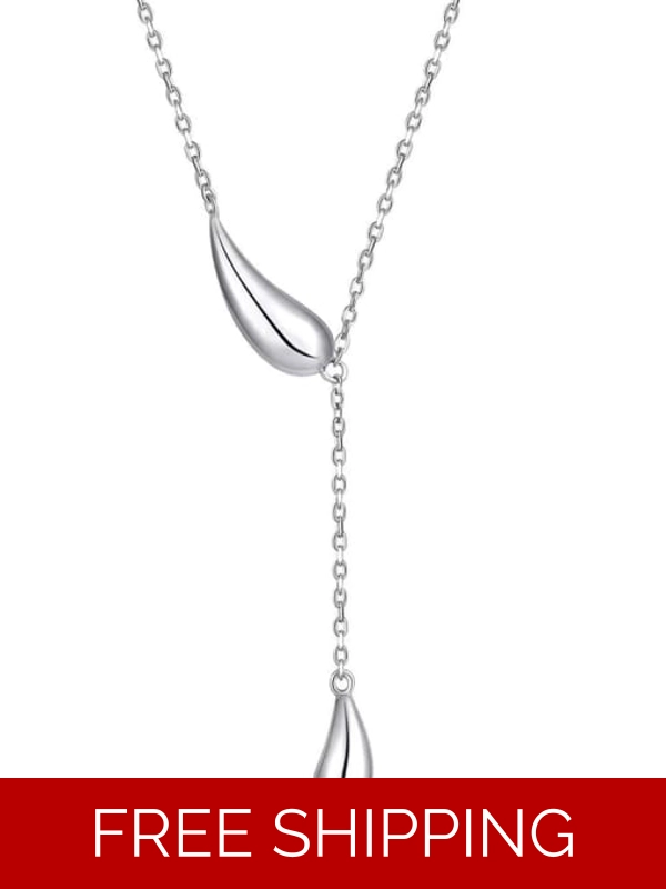 Sterling Silver Water Drop Lariat Fringe Necklace